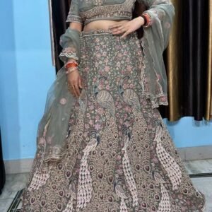 Sage Green Peacock Embroidered Lehenga Set