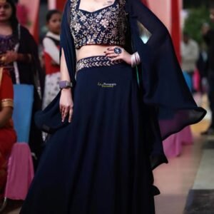 Midnight Blue Cape Style Lehenga Set
