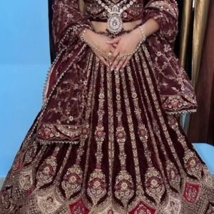 Royal Wine Embroidered Bridal Lehenga Set